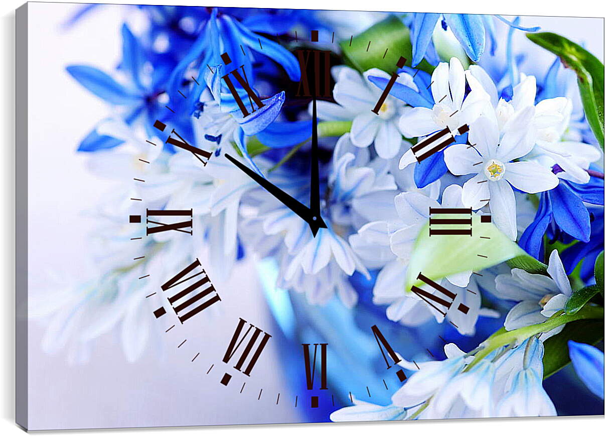 Часы картина - Сине-белые цветы
