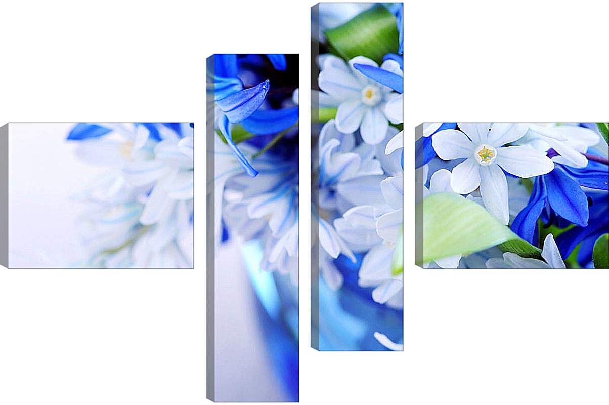 Модульная картина - Сине-белые цветы