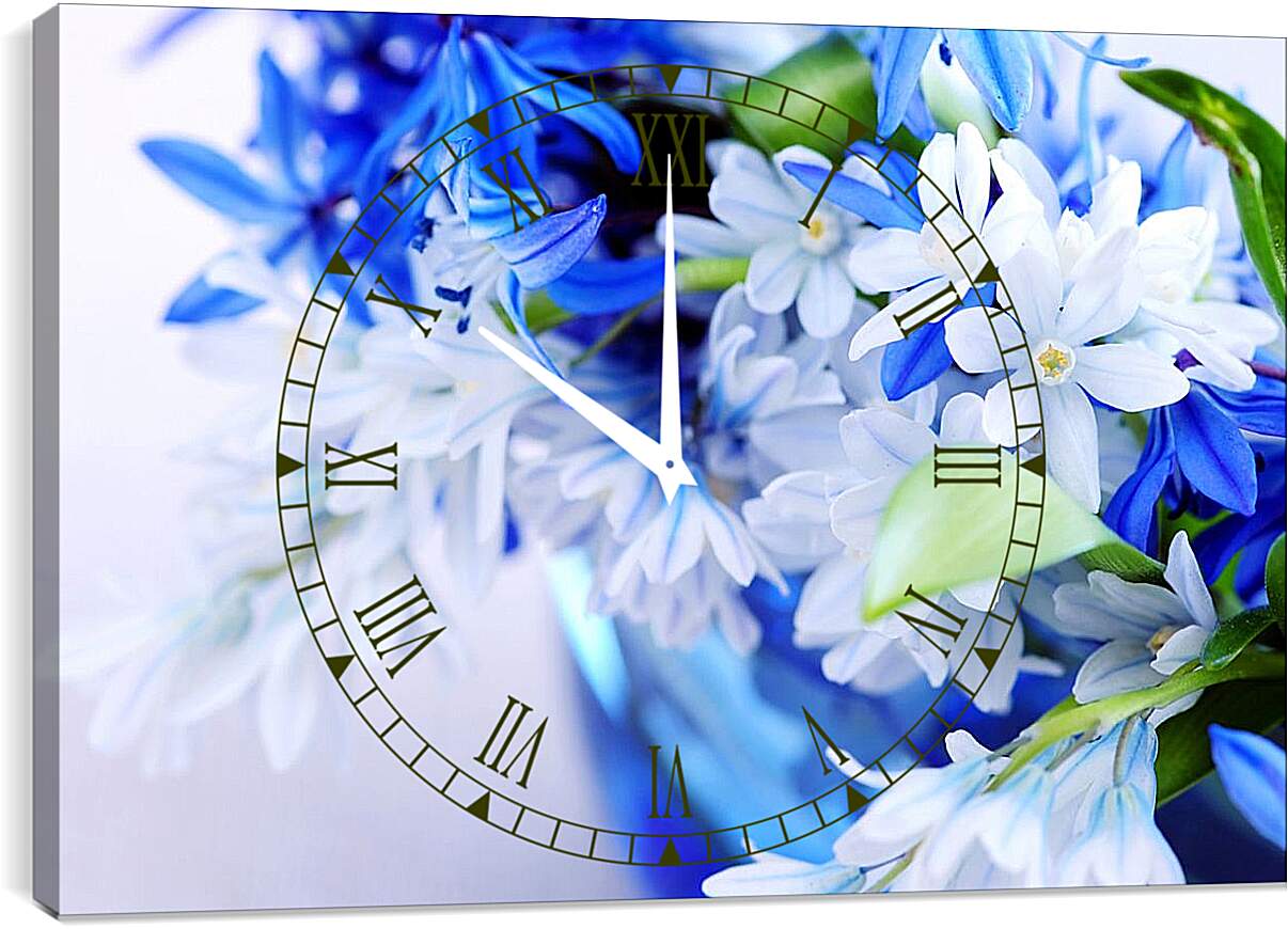 Часы картина - Сине-белые цветы