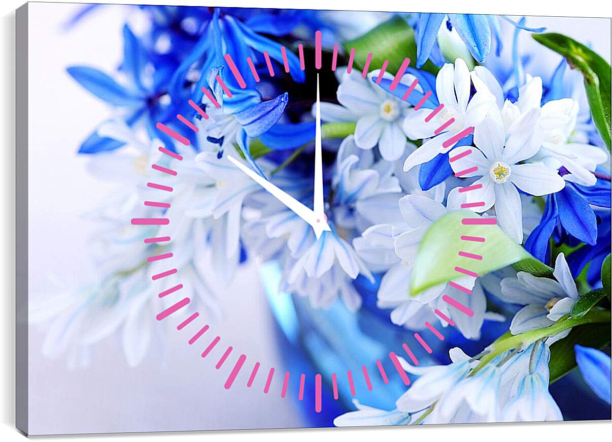 Часы картина - Сине-белые цветы