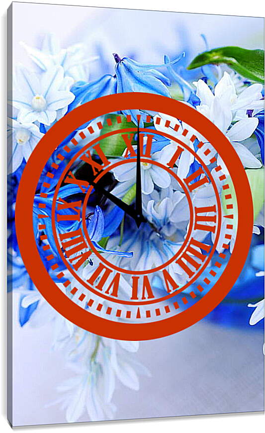 Часы картина - Голубые цветы
