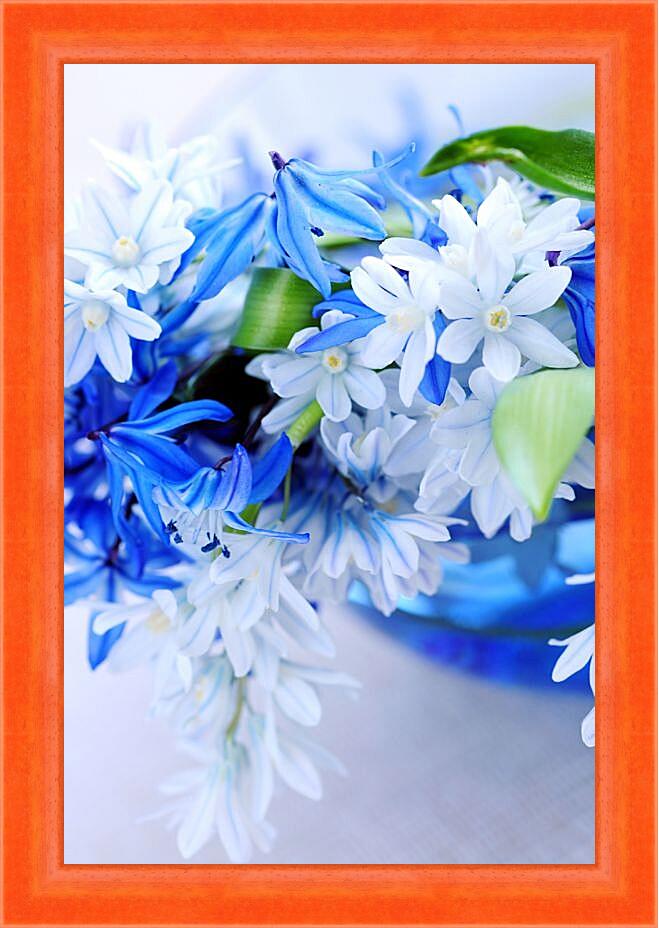 Картина в раме - Голубые цветы