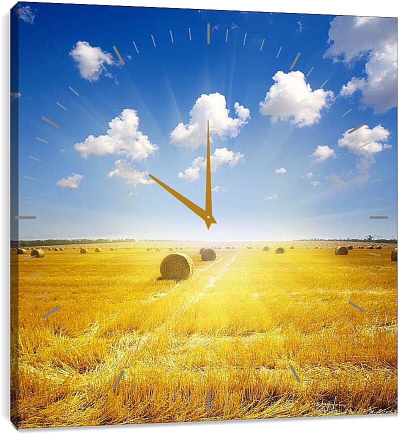 Часы картина - Золотое поле солнце небо
