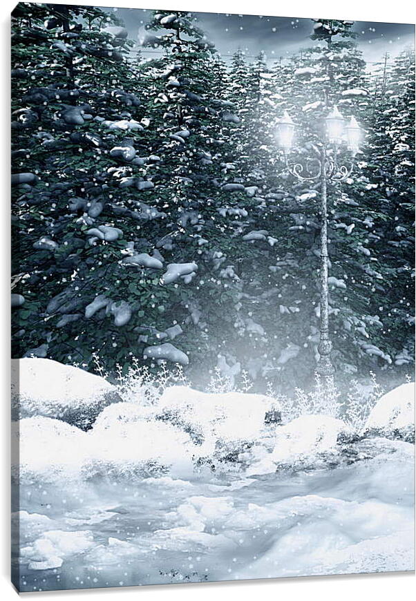 Постер и плакат - Зима фонарь снежные хлопья
