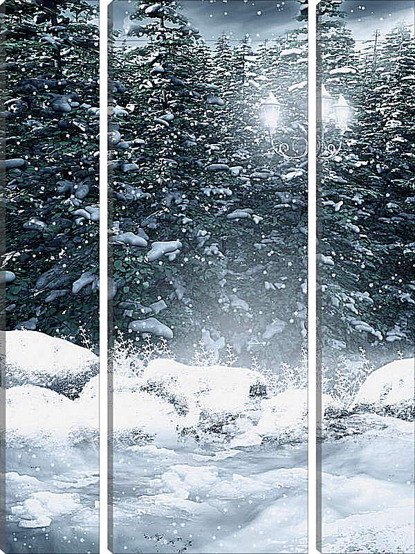 Модульная картина - Зима фонарь снежные хлопья
