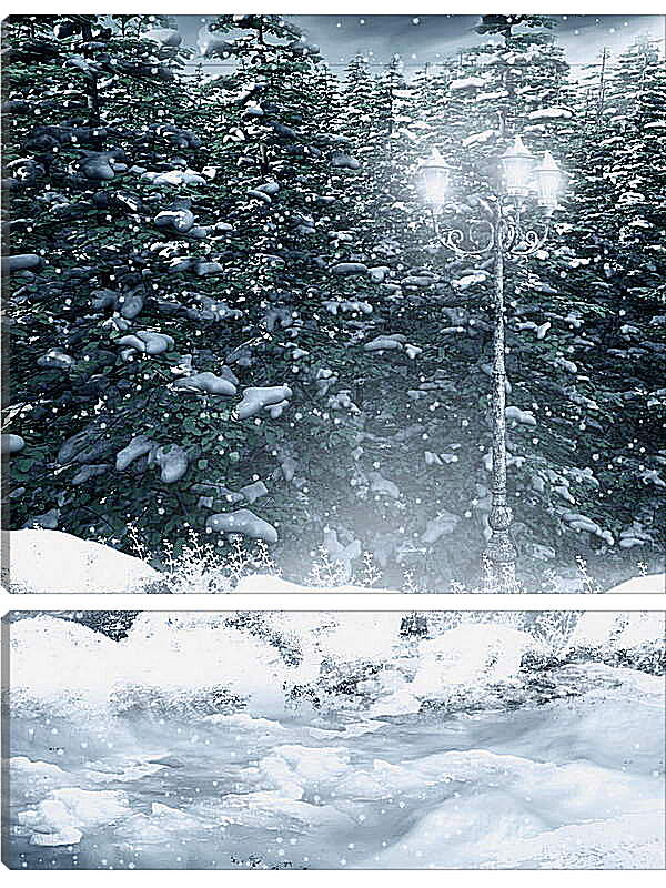 Модульная картина - Зима фонарь снежные хлопья
