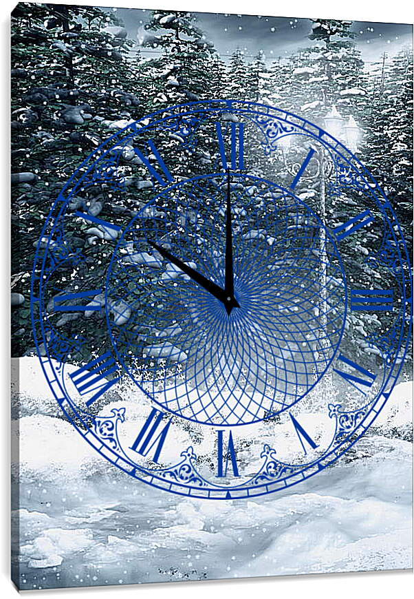Часы картина - Зима фонарь снежные хлопья
