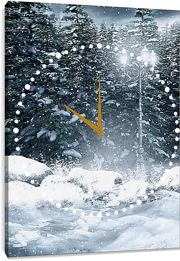 Часы картина - Зима фонарь снежные хлопья
