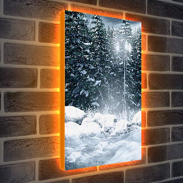 Лайтбокс световая панель - Зима фонарь снежные хлопья
