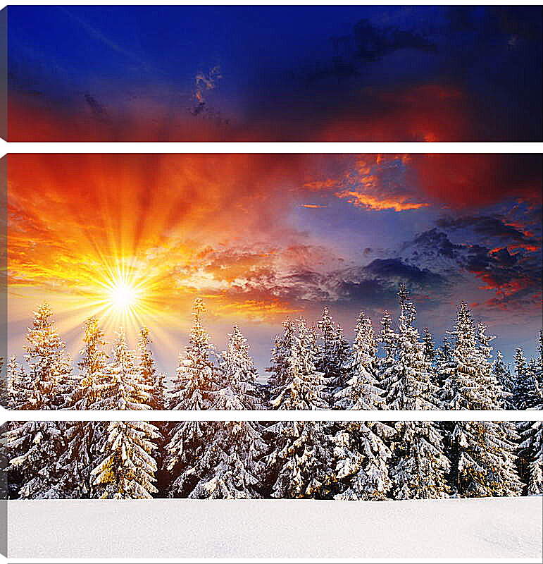 Модульная картина - Красный закат зимой
