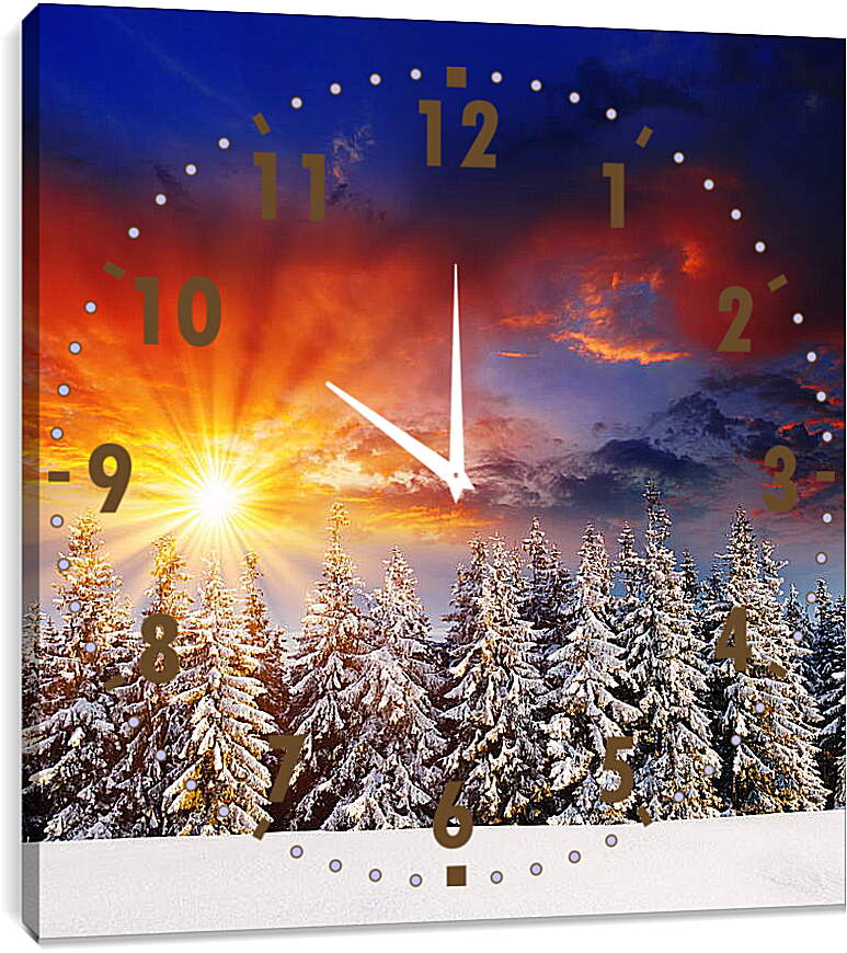 Часы картина - Красный закат зимой
