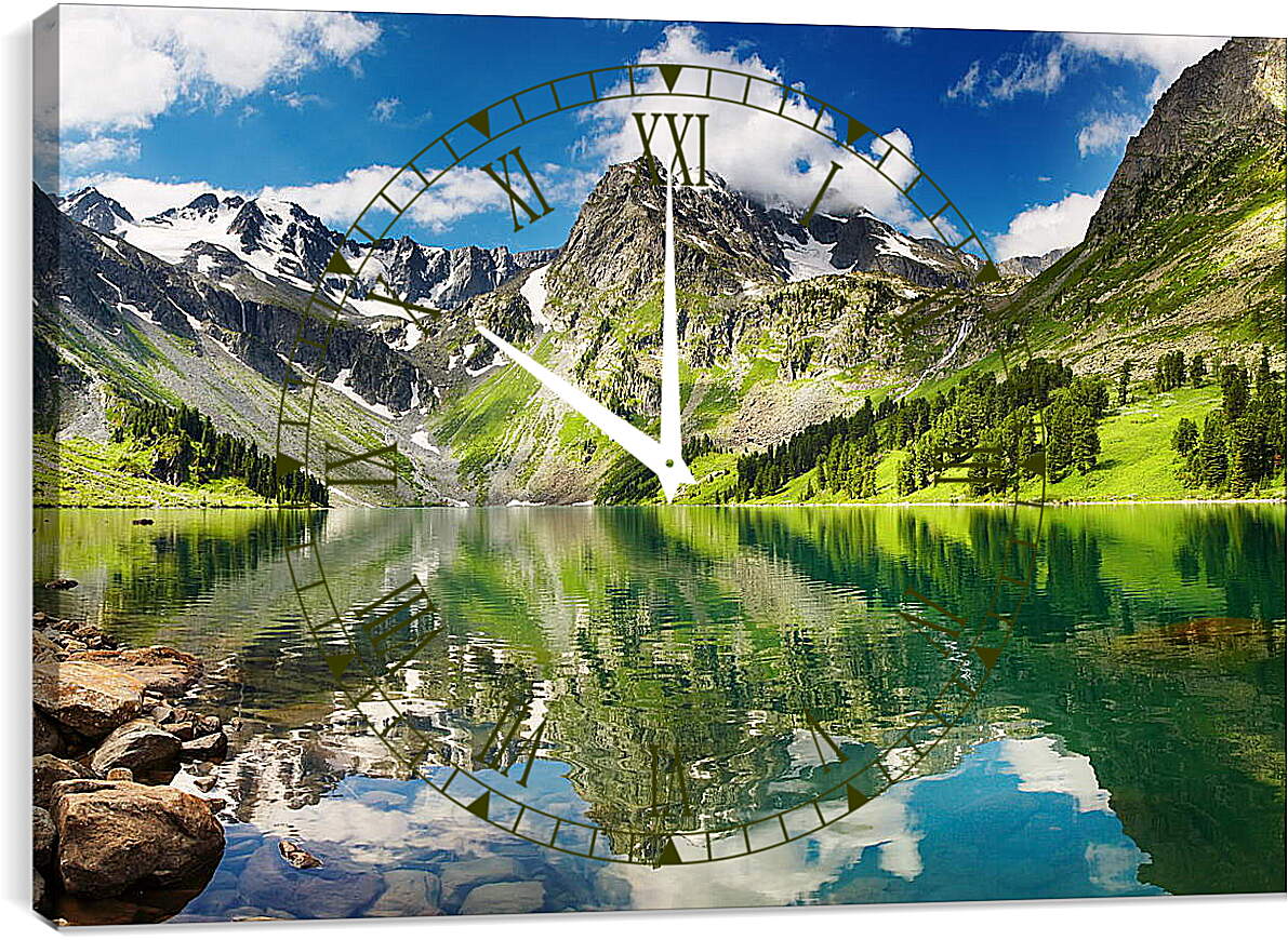 Часы картина - Озеро в горах