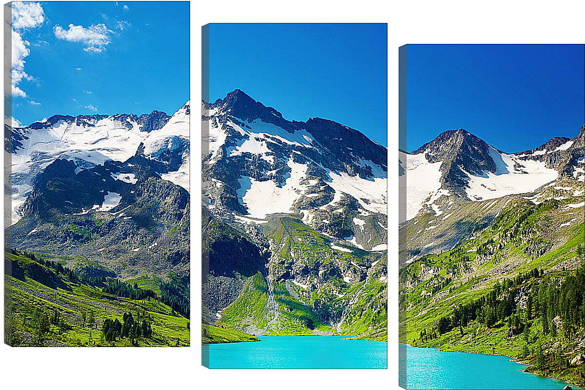 Модульная картина - Заснеженные горы и синий водоём