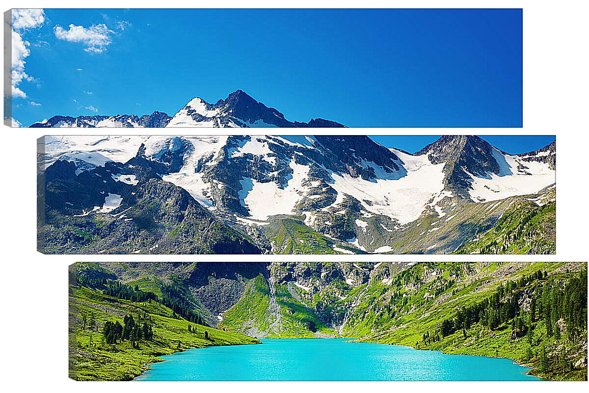 Модульная картина - Заснеженные горы и синий водоём