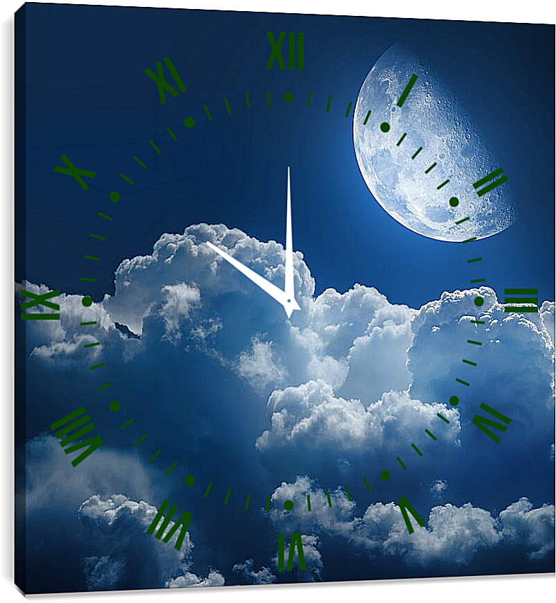 Часы картина - Луна над облаками
