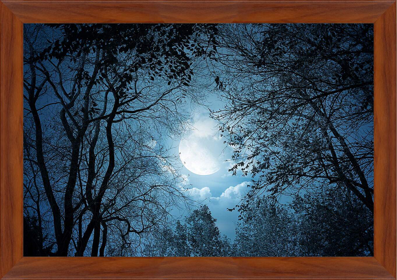 Картина в раме - Луна в листьях
