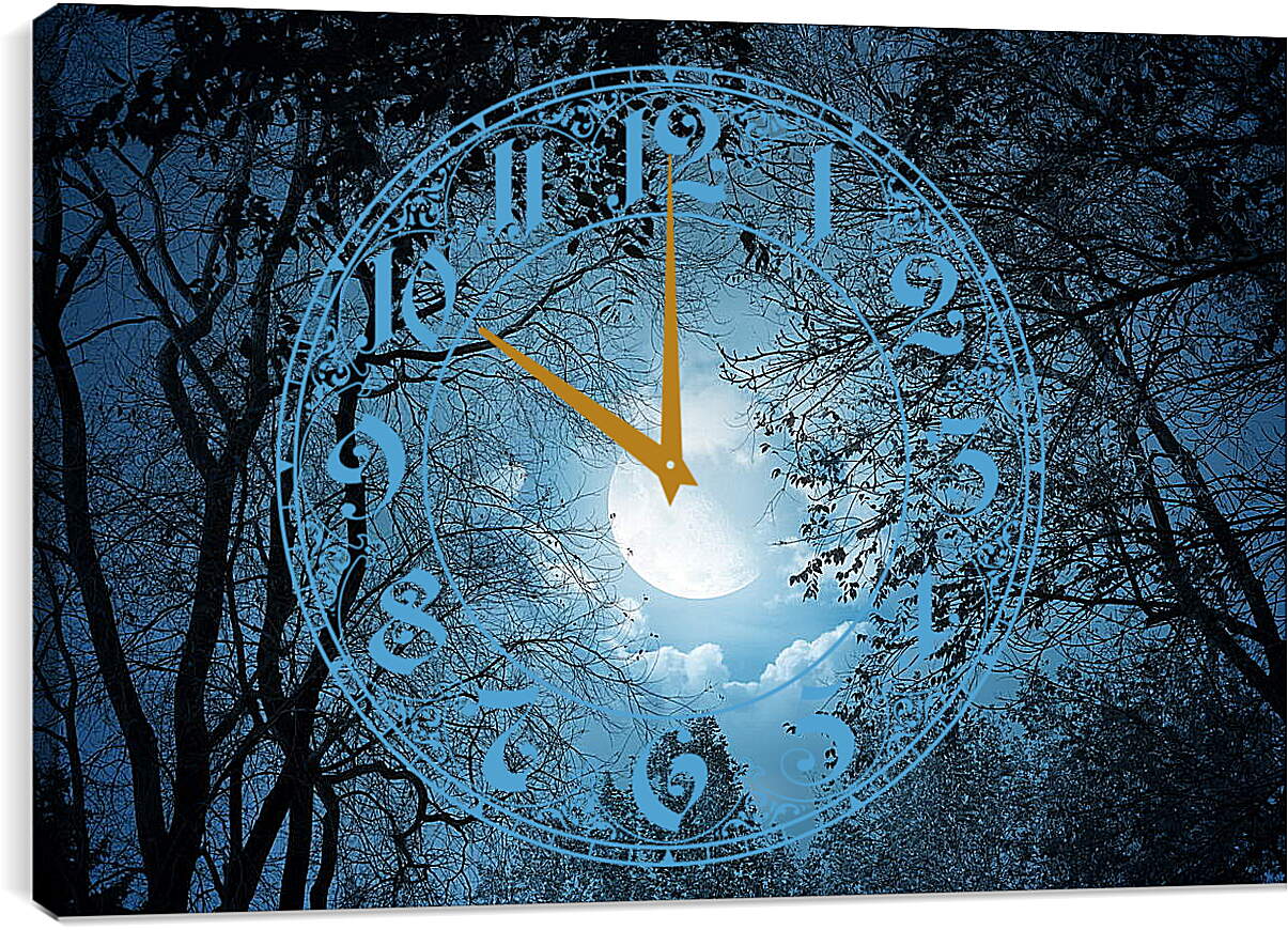 Часы картина - Луна в листьях
