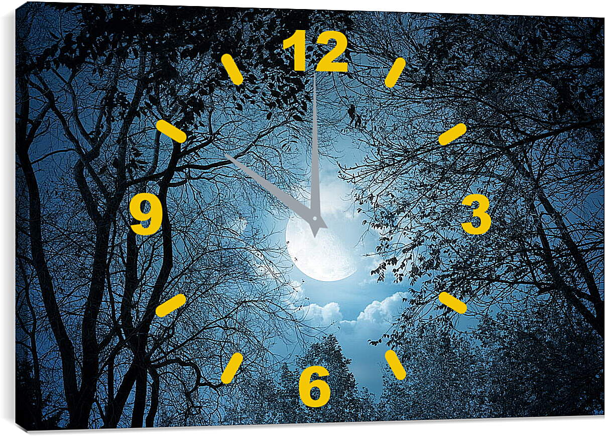 Часы картина - Луна в листьях
