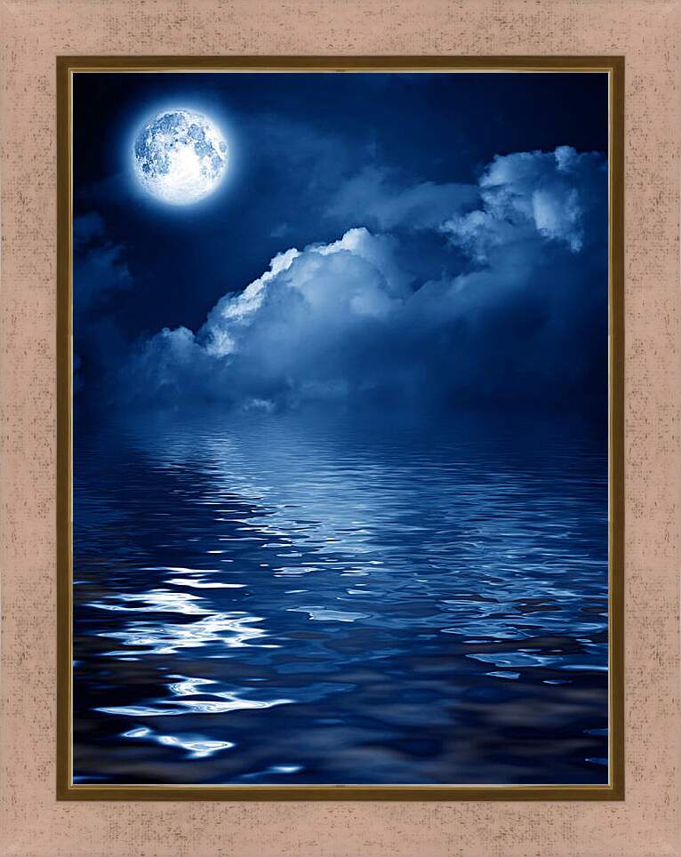 Картина в раме - Луна над рекой
