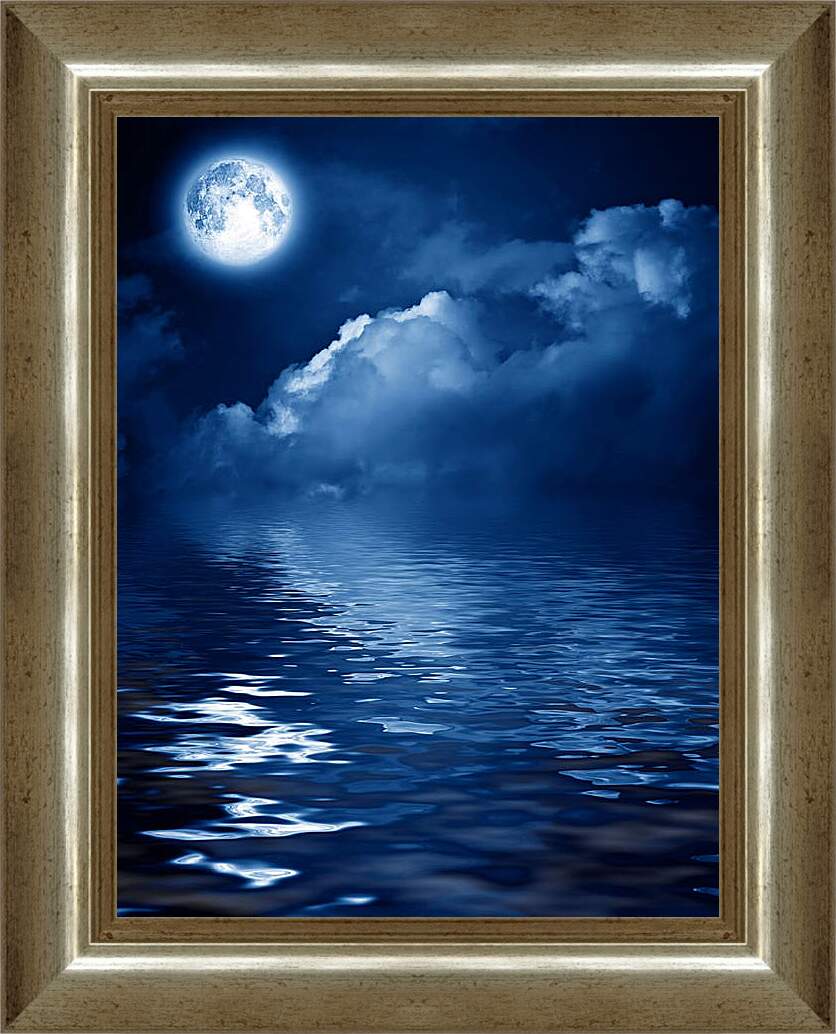 Картина в раме - Луна над рекой
