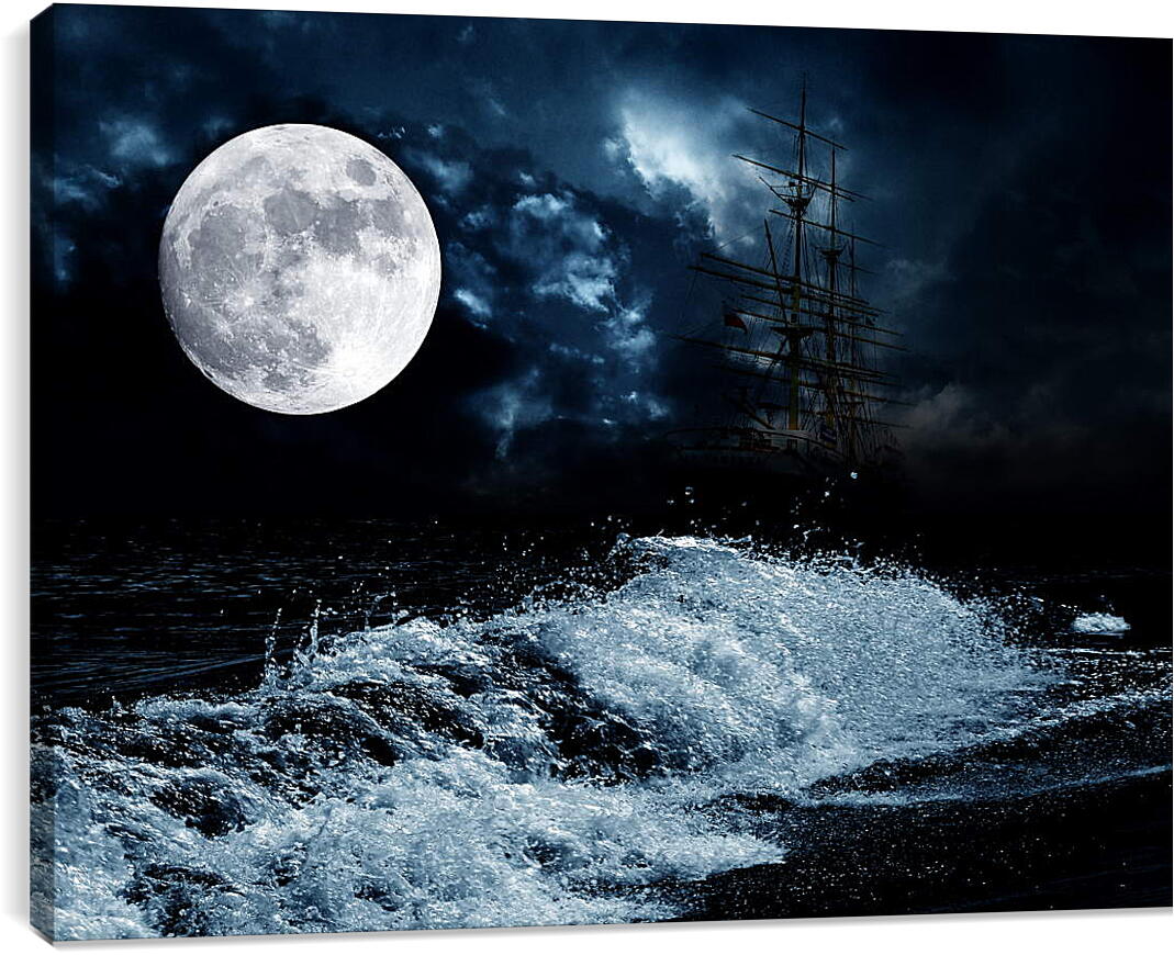 Постер и плакат - Большая луна и корабль
