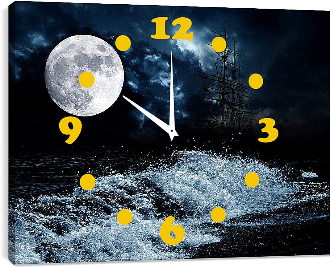 Часы картина - Большая луна и корабль
