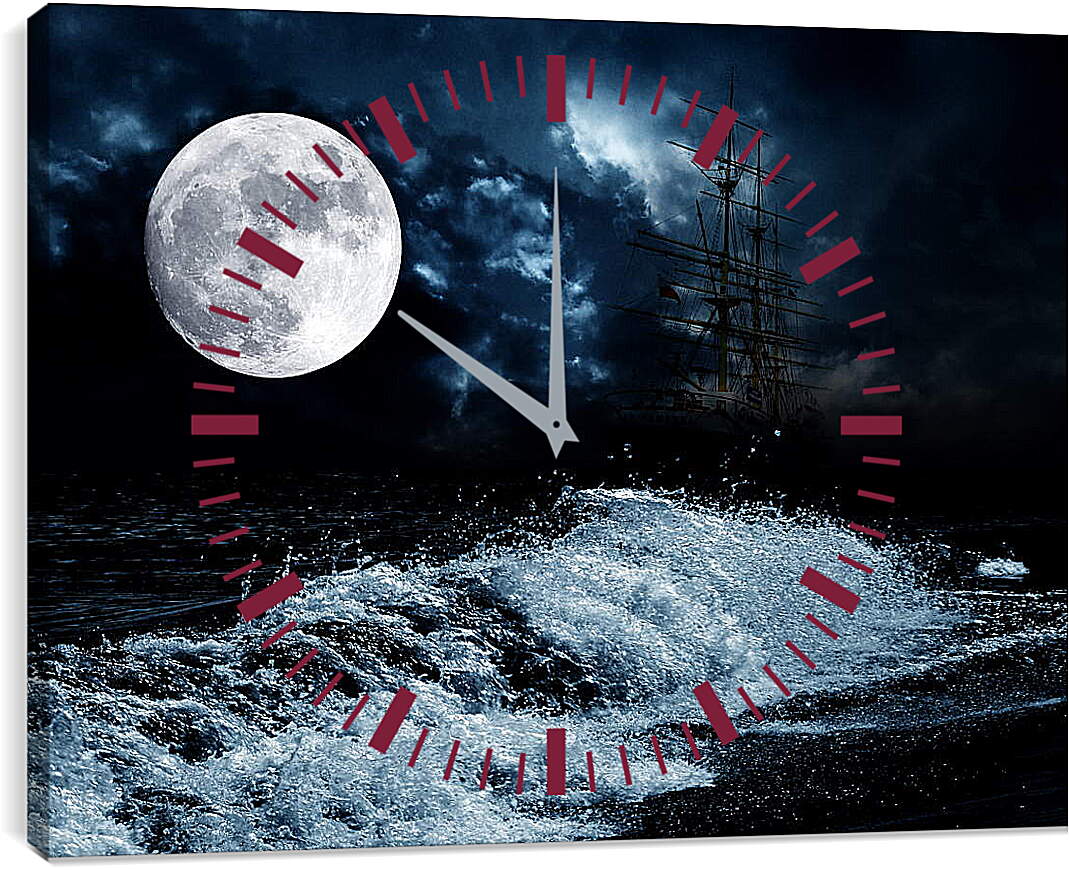 Часы картина - Большая луна и корабль

