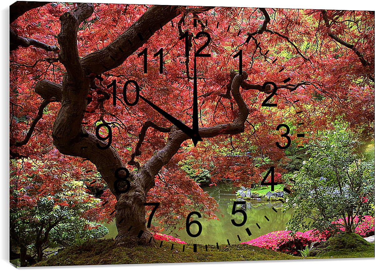 Часы картина - Красивое дерево над рекой
