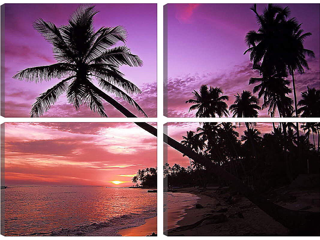 Модульная картина - Пальмы в фиолетовом закате
