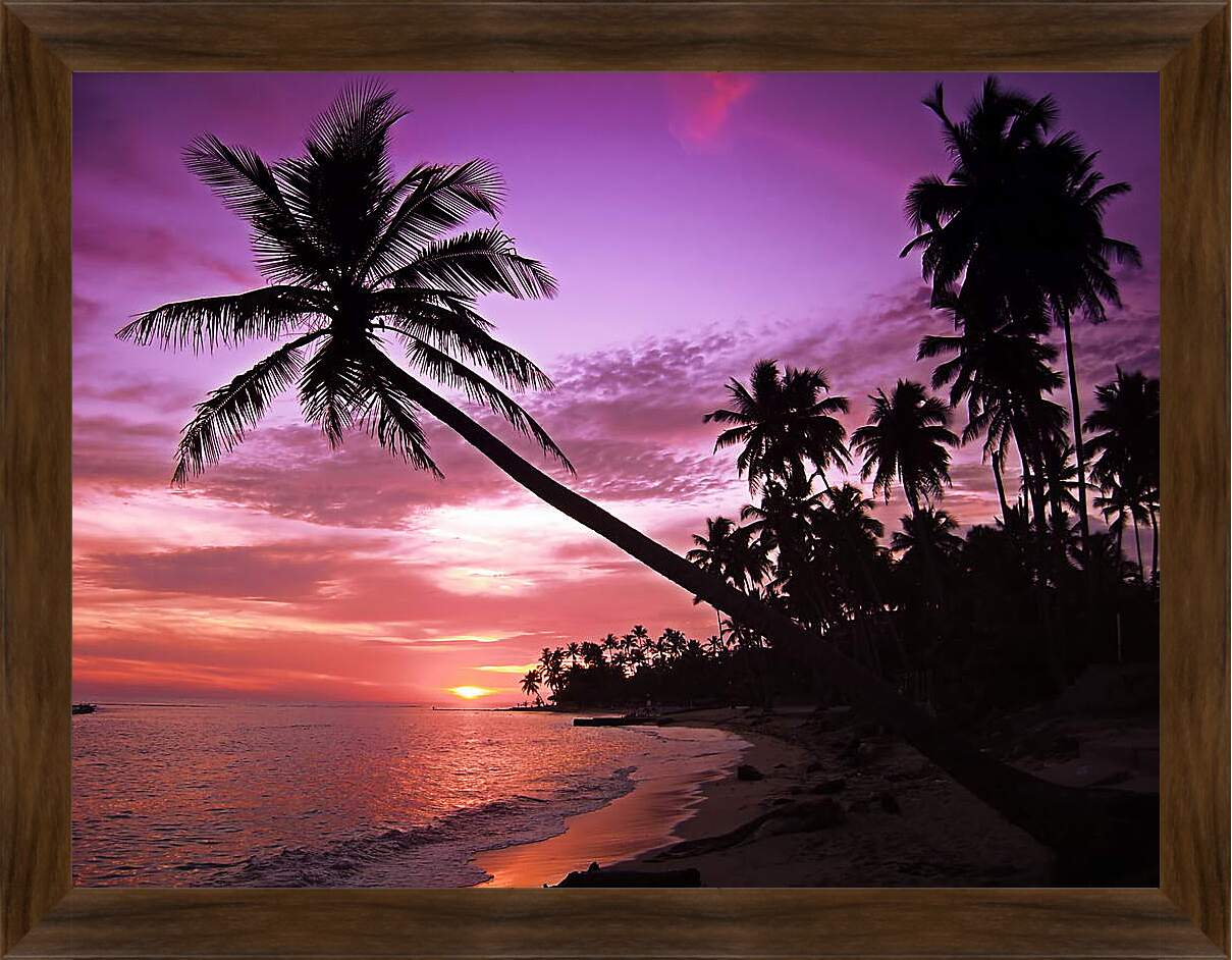 Картина в раме - Пальмы в фиолетовом закате
