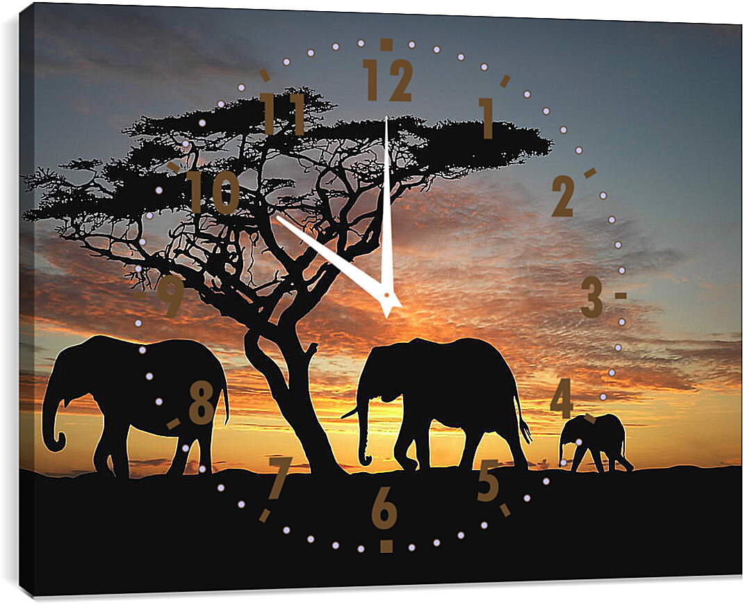 Часы картина - Три слона
