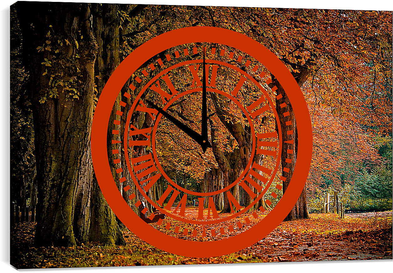 Часы картина - Красные листья
