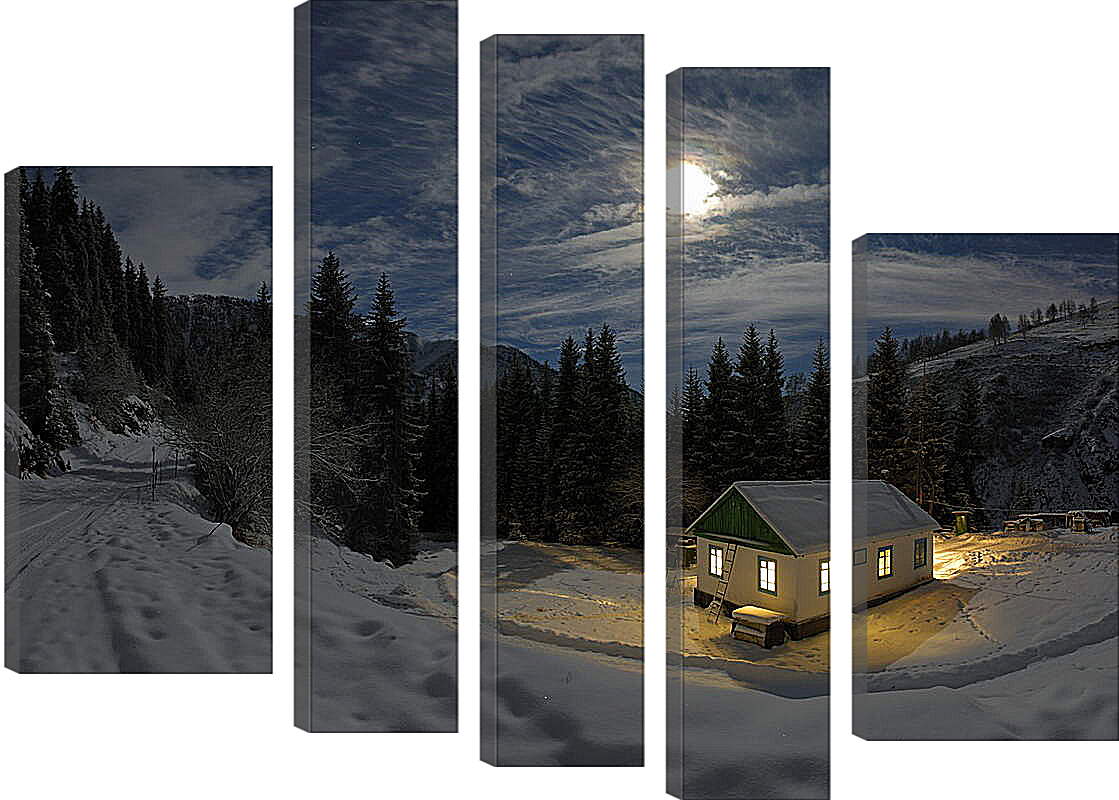 Модульная картина - Зимней домик
