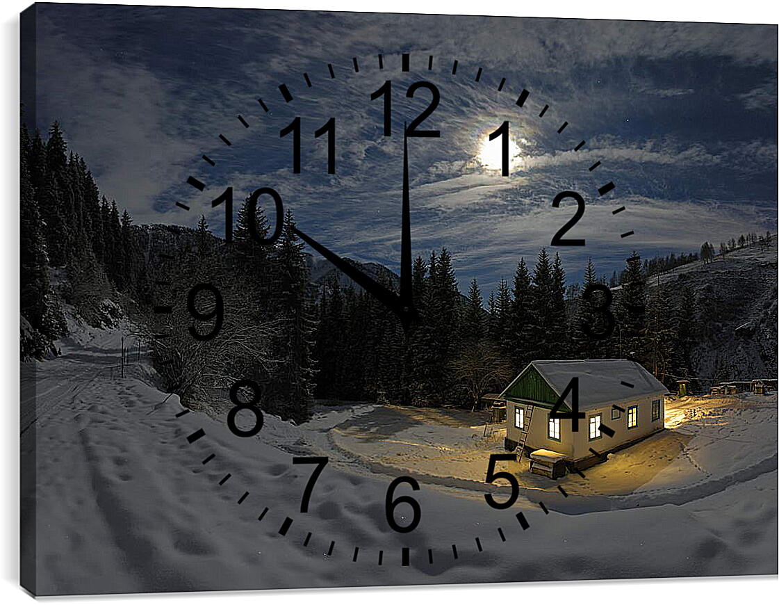 Часы картина - Зимней домик
