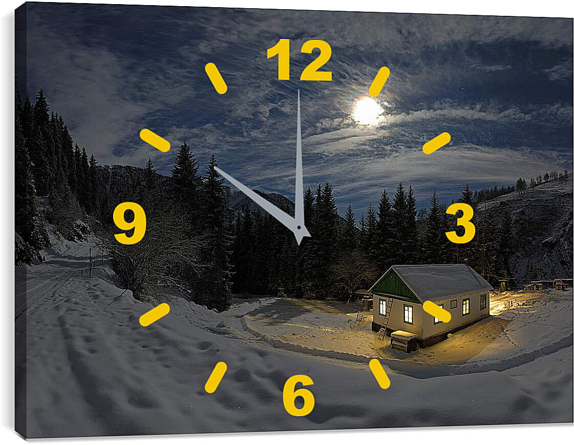 Часы картина - Зимней домик
