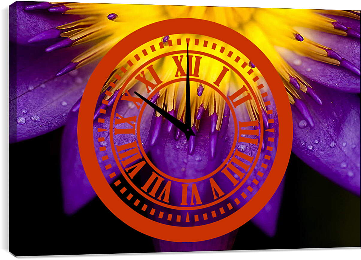 Часы картина - Желто-фиолетовый цветок