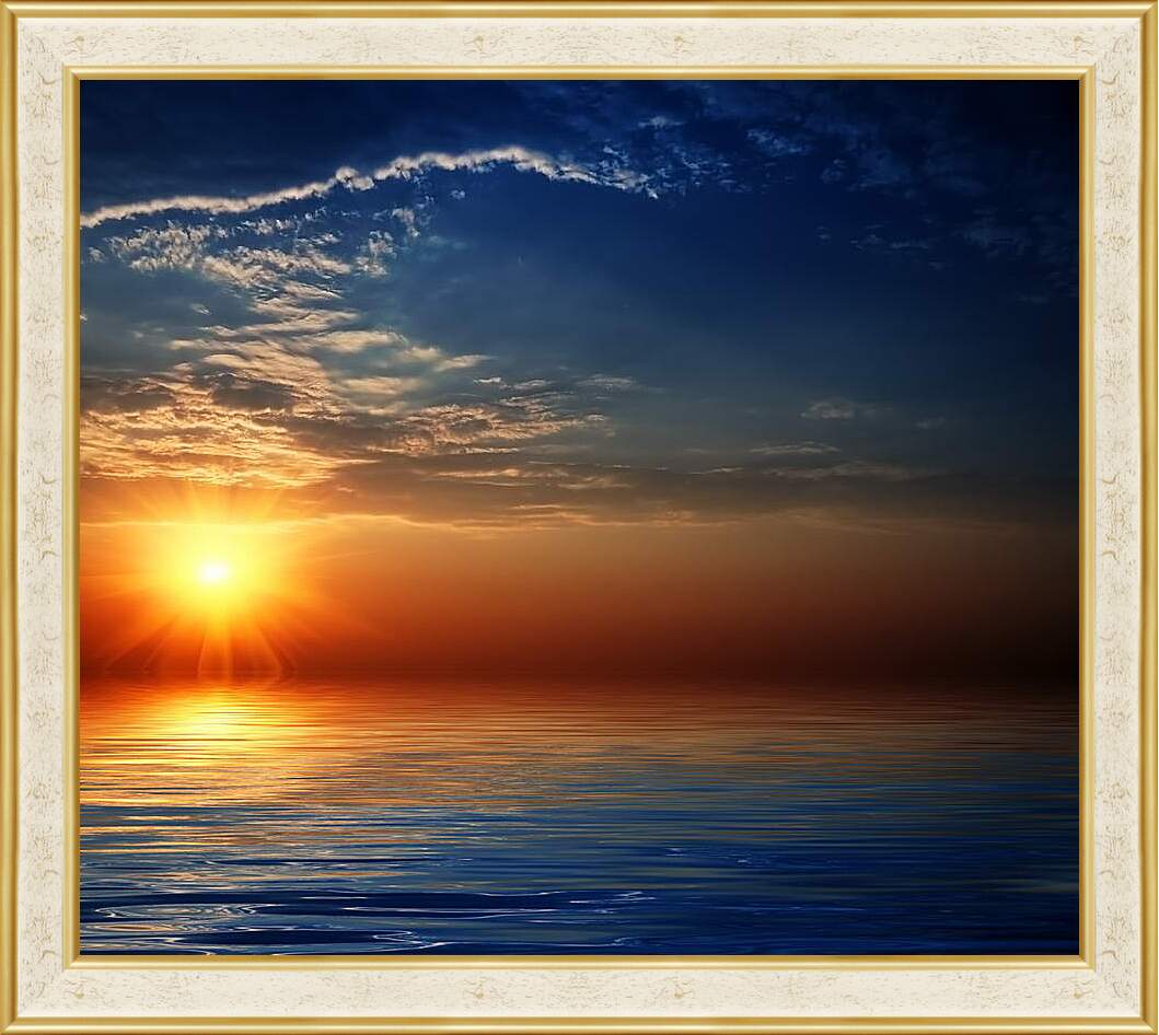 Картина в раме - Солнце над морем
