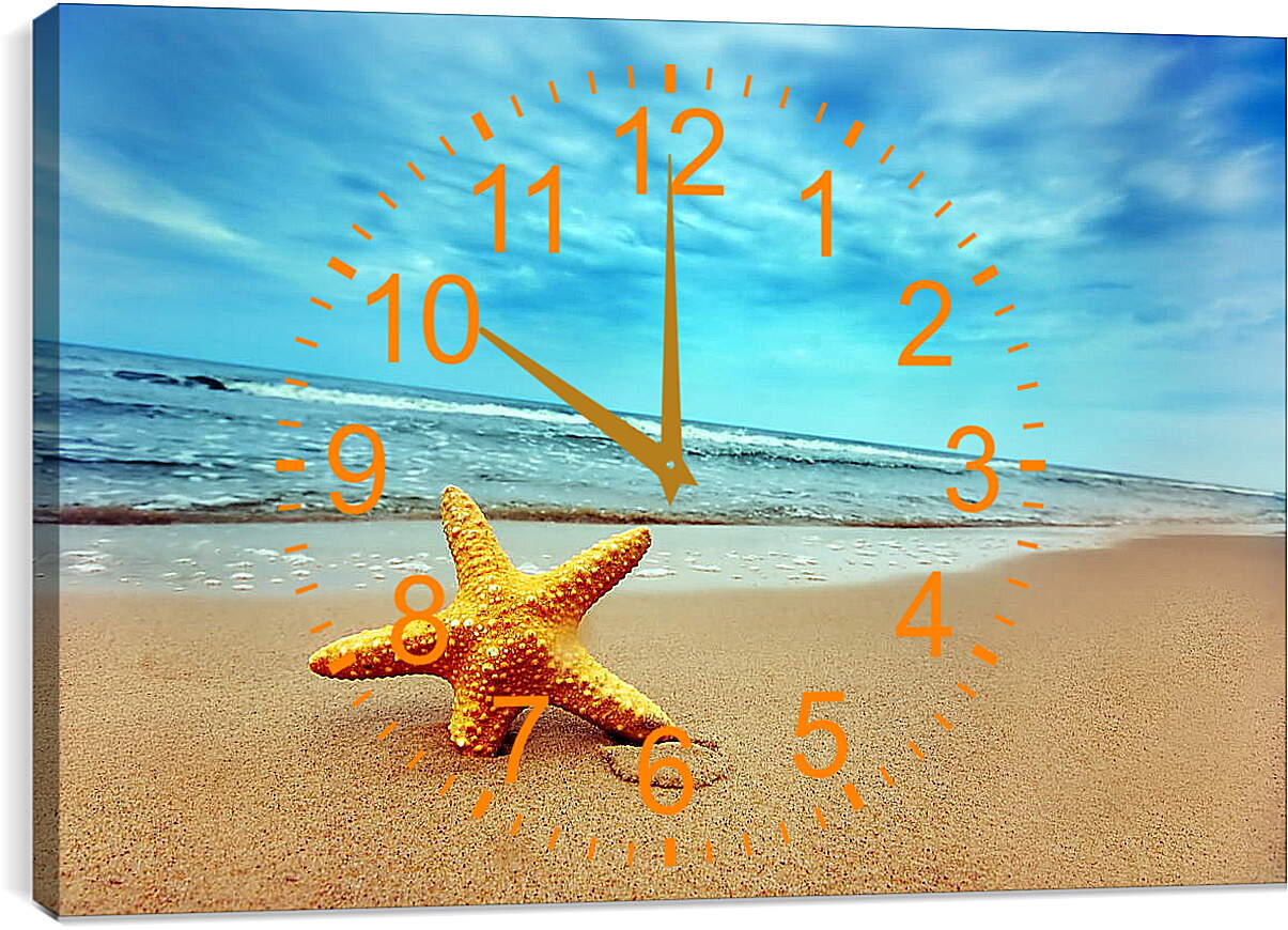 Часы картина - Морская река на пляже

