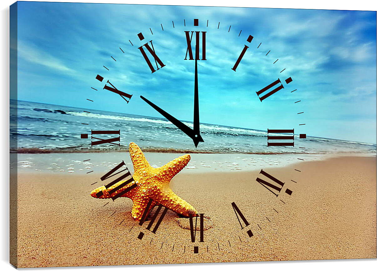 Часы картина - Морская река на пляже
