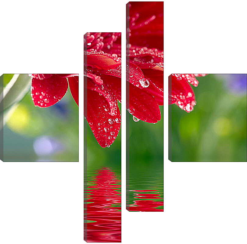 Модульная картина - Красный цветок над водой
