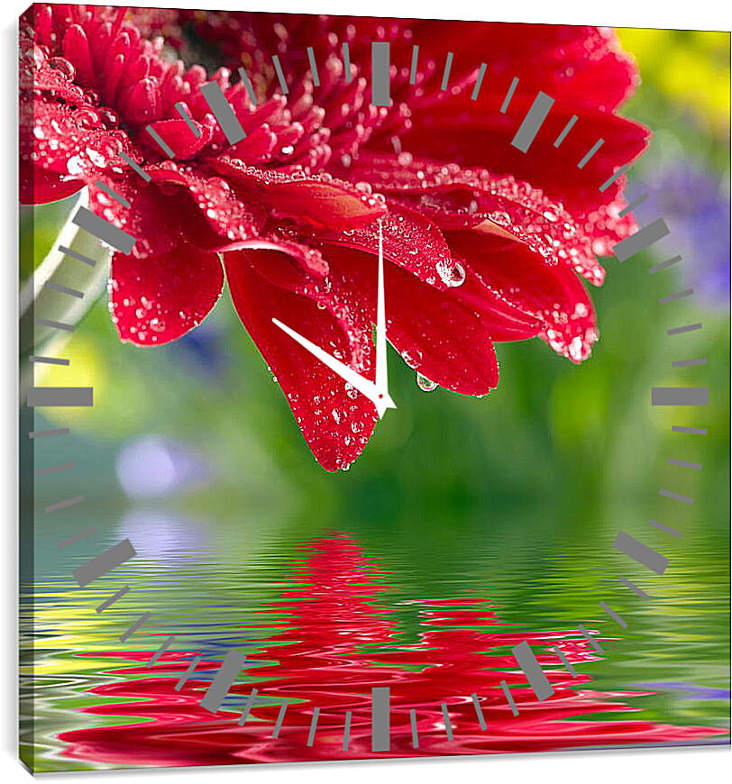 Часы картина - Красный цветок над водой
