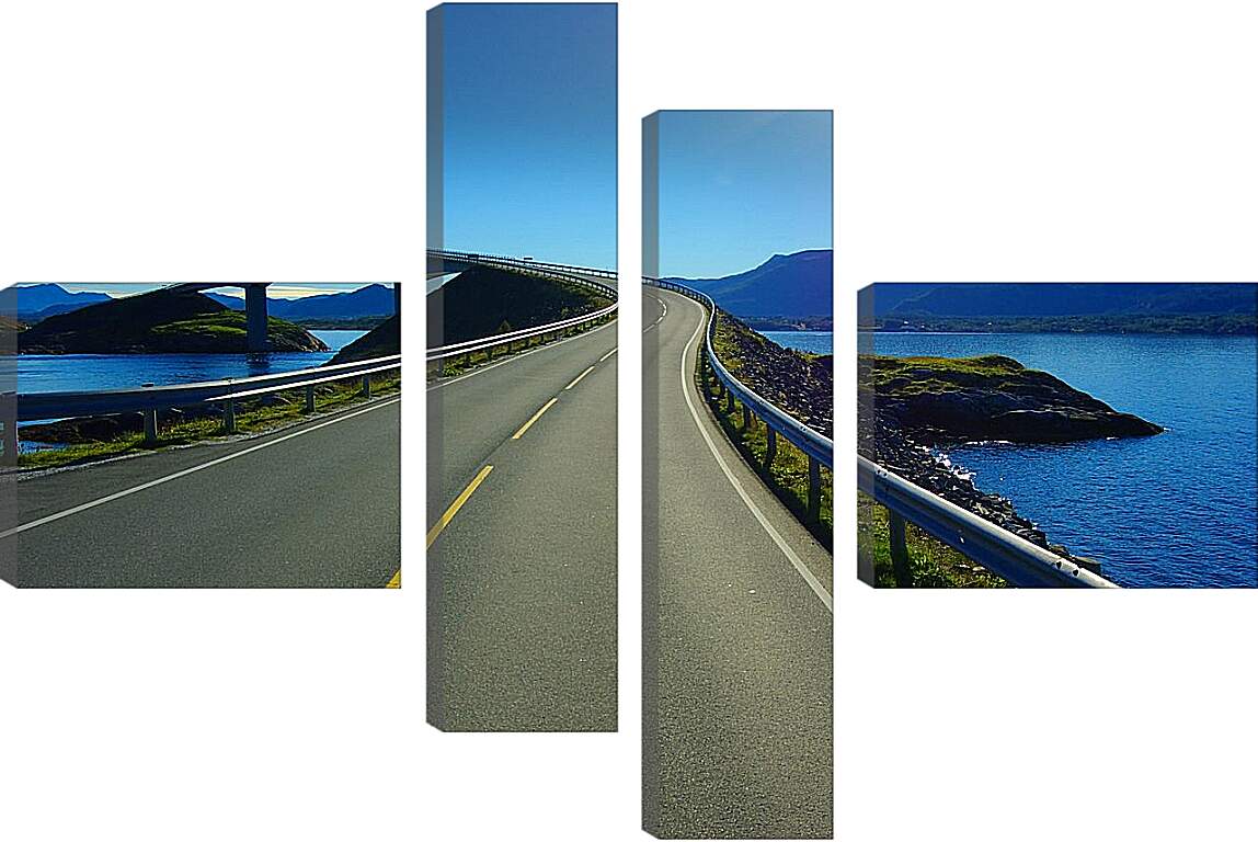 Модульная картина - Дорога, мост, море, горы.