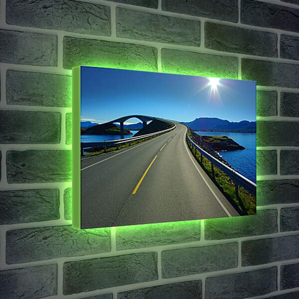 Лайтбокс световая панель - Дорога, мост, море, горы.