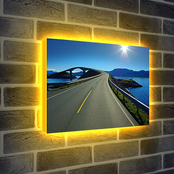 Лайтбокс световая панель - Дорога, мост, море, горы.