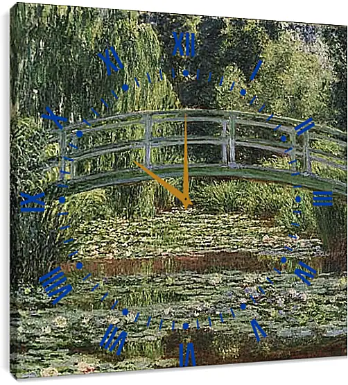 Часы картина - Японский пешеходный мост и пруд с водяными лилиями, Живерни. Клод Моне