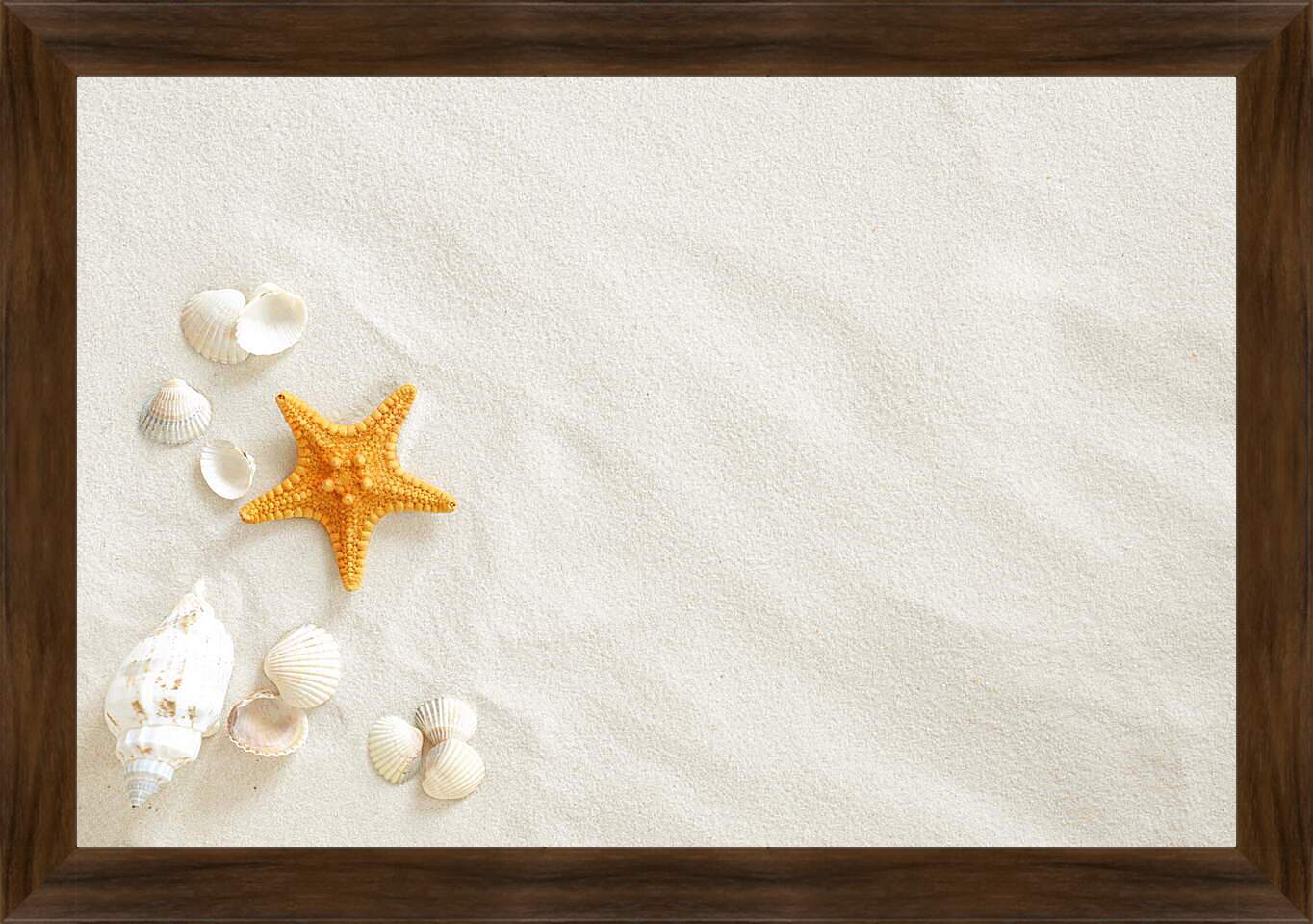 Картина в раме - Ракушки и звезда на песке
