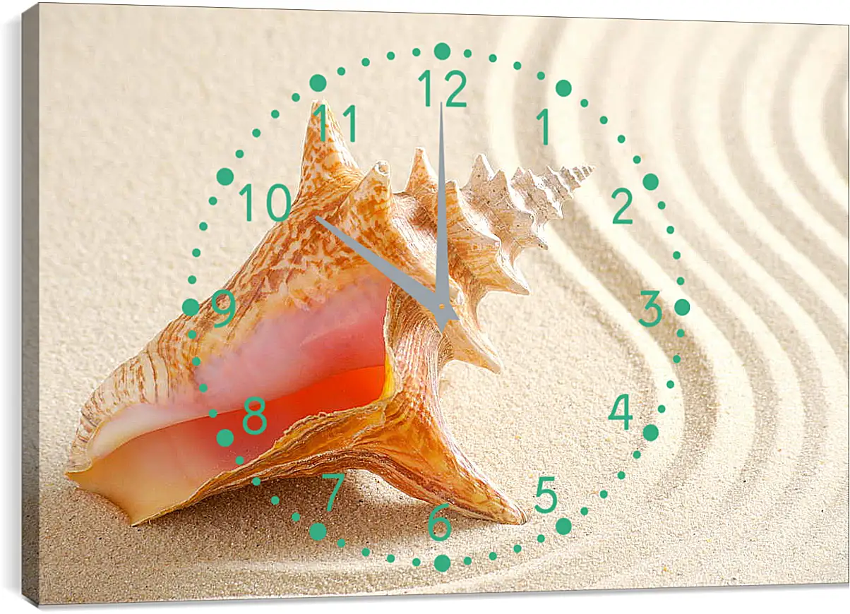Часы картина - Большая ракушка на песке
