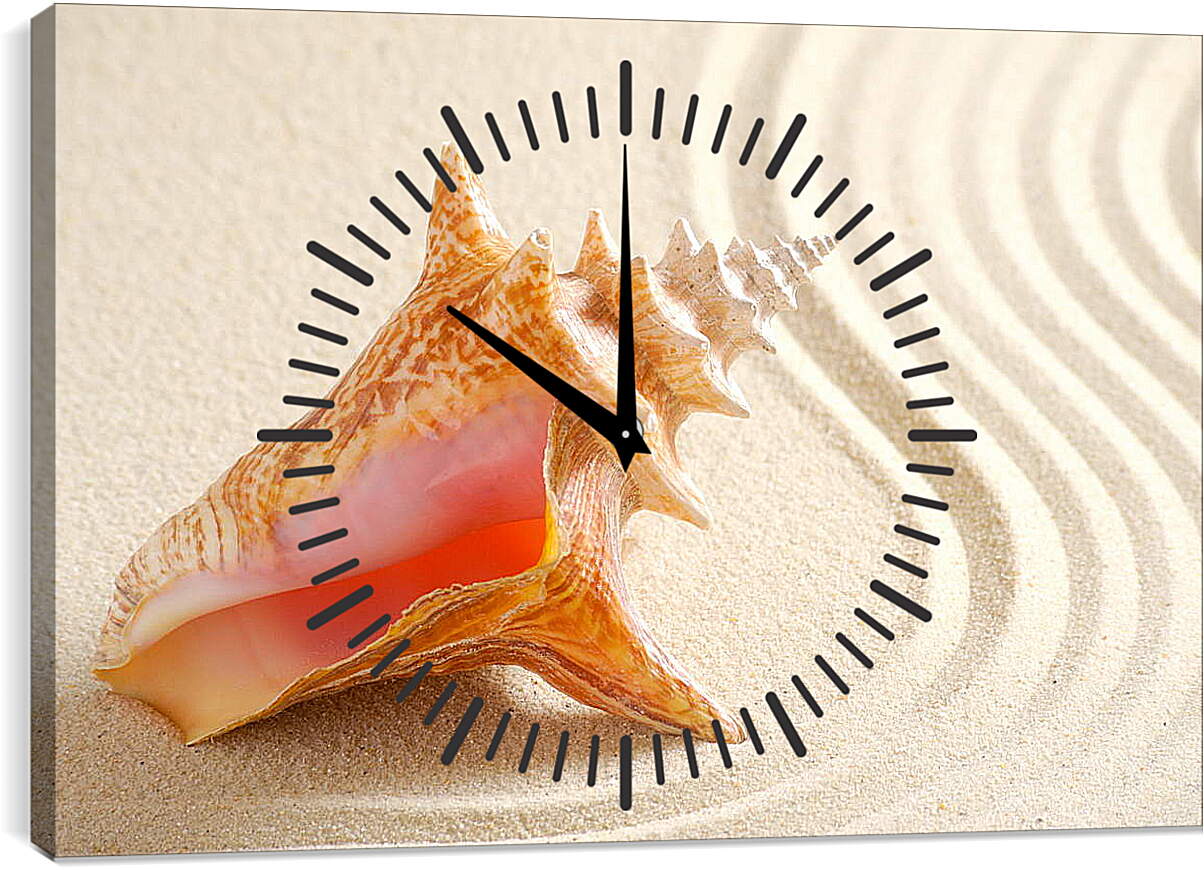 Часы картина - Большая ракушка на песке
