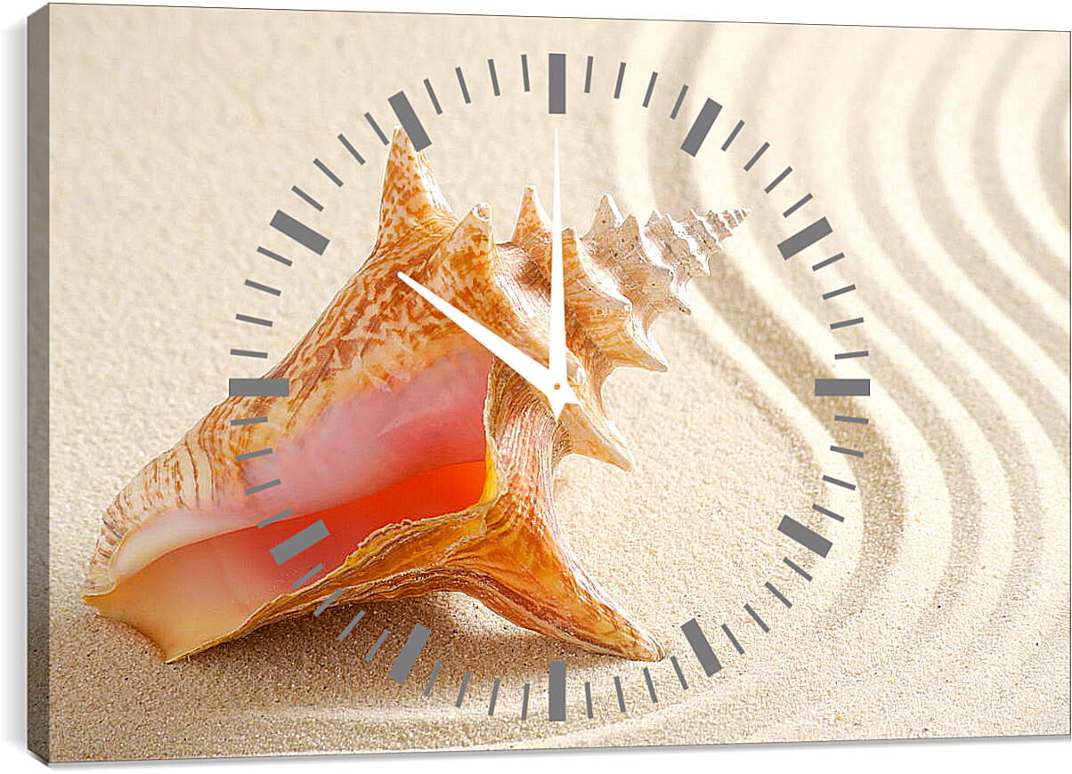 Часы картина - Большая ракушка на песке

