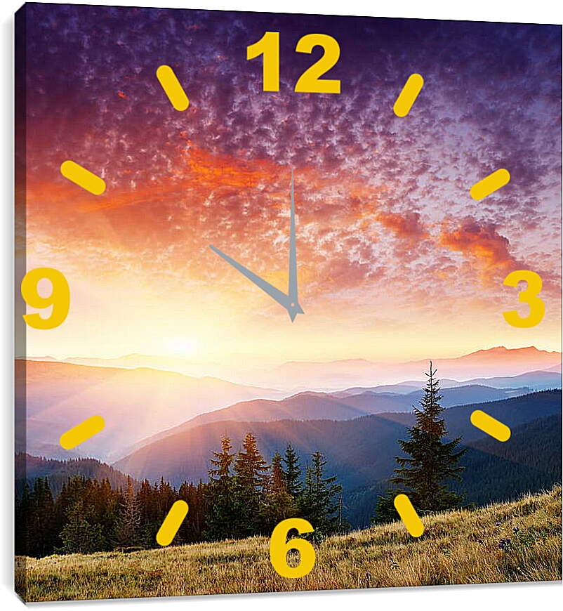 Часы картина - Солнце над вершинами
